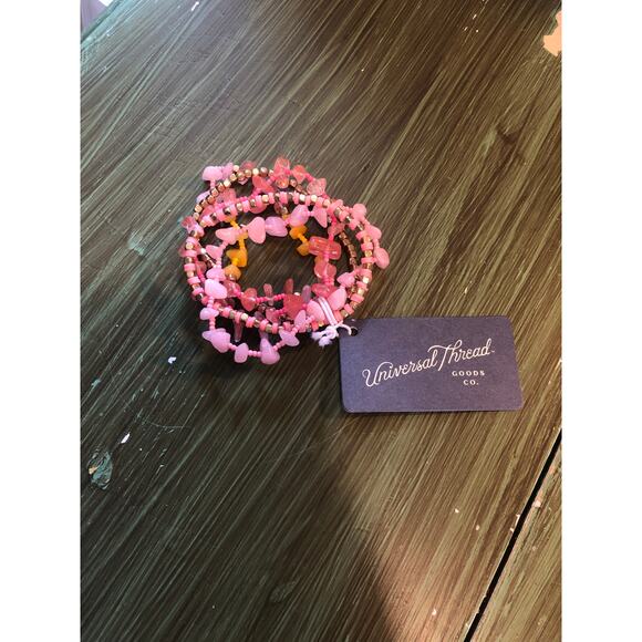 Universal Thread NWT Pink Beaded Semi-Precious Multi Strand Stretch Bracelet - Picture 1 of 3
